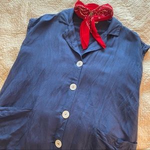 Mango Linen Blend Navy Shirt Dress with Back Tie